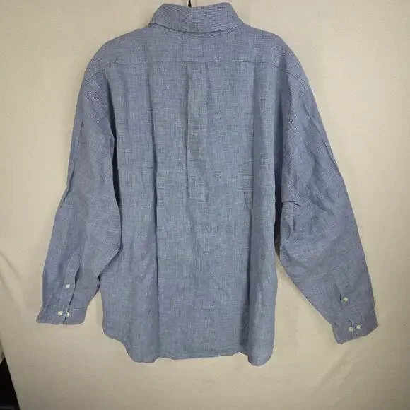 Brooks Brothers Shirt Mens Extra Large XL Blue 100% Linen Collared Preppy Work - Picture 2 of 10